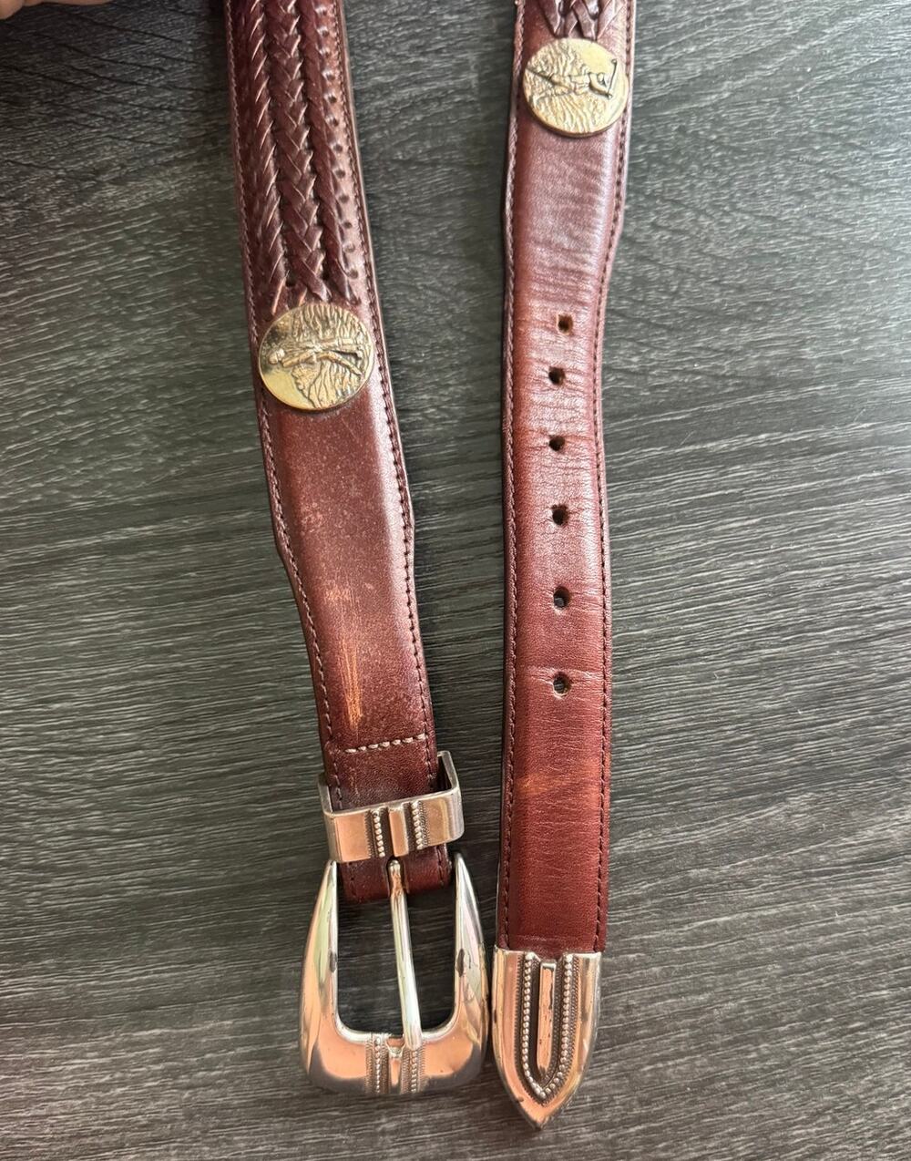 Onyx By Brighton Brown Braided Leather Golf Belt Silver Tone Hardware